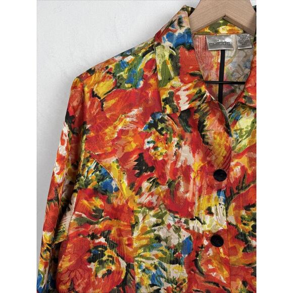 Chico's Silk Blend Blazer Jacket Womens Large 2 Floral Colorful Art to Wear - Picture 4 of 12